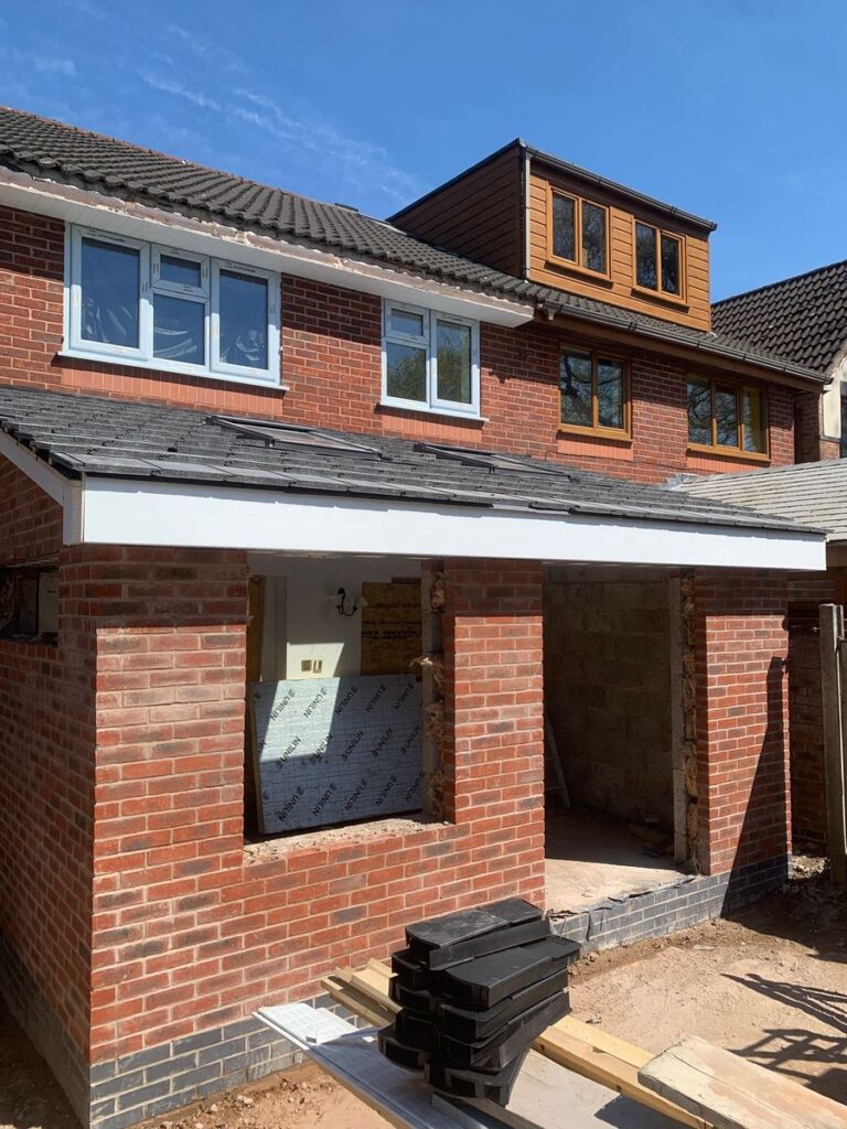 Facing brickwork on a house extension laid by J&L Construction bricklayers