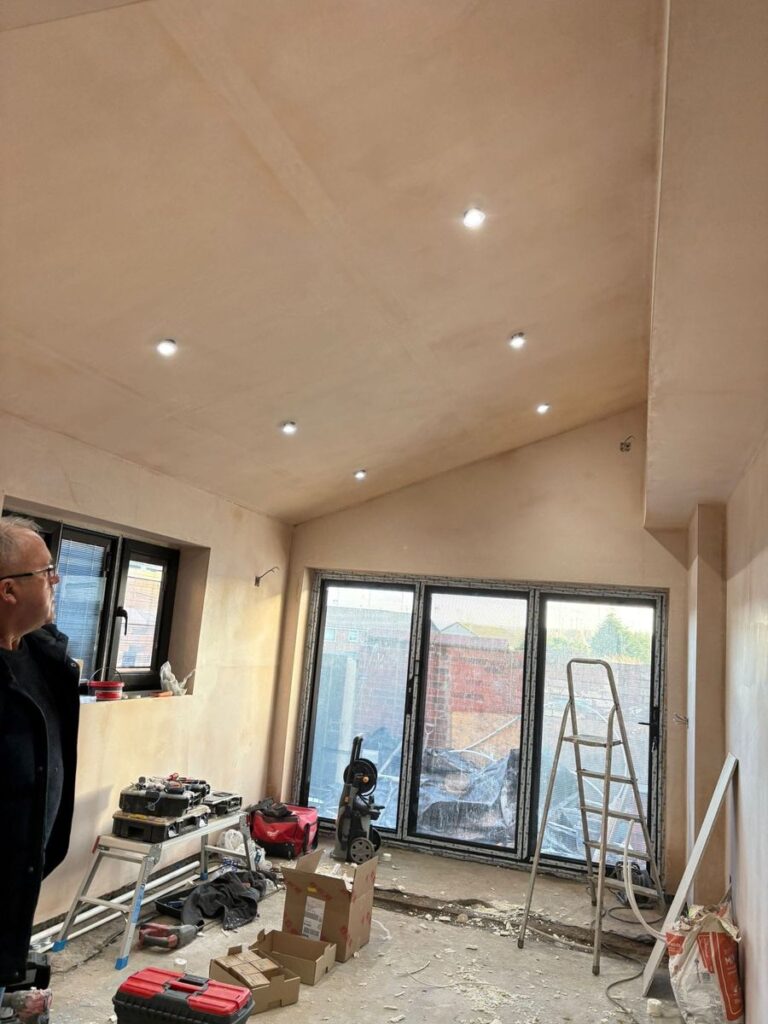 Interior of a new house extension with a vaulted ceiling
